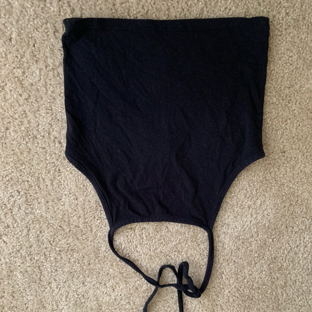Black crop tank with ties around neck